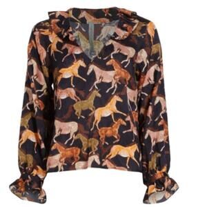 Raquel Allegra DOLLY SATIN BLOUSE IN HORSES PRINT Size 2/Large